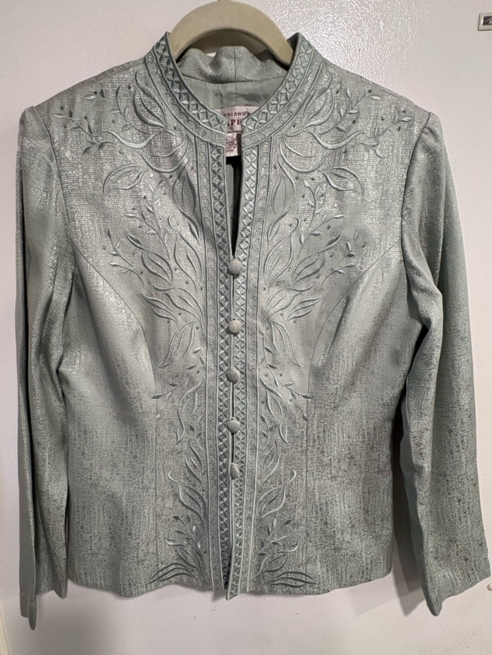 Adrianna Papell Lt. Sage Embroidered Button-Front Jacket and Skirt